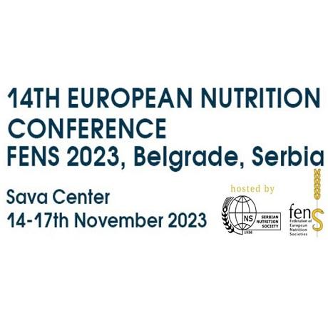 The 14th European Nutrition Conference FENS logo 2023, with the location Belgrade, Serbia & dates November 14th-17th 2023