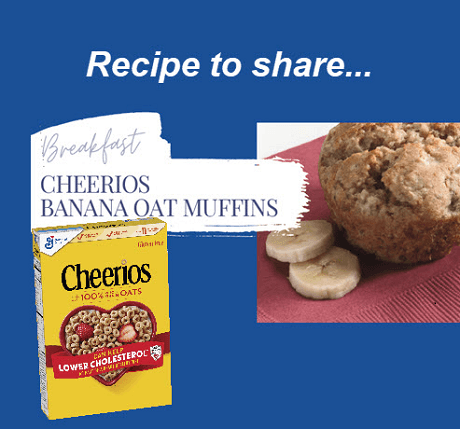 A blue and white photo of a muffin and a box of cereal